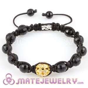 Fashion Sambarla style Bracelet with hollow crystal alloy and Faceted Black ABS plastic Beads