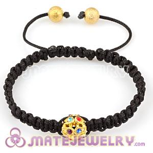 Fashion Sambarla Black Macrame Bracelet Wholesale with colorful golden crystal ball beads 