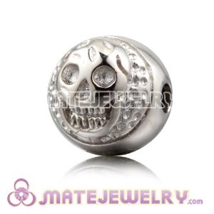8×9mm Rhodium plated Sterling Silver Skull Head Ball Bead 