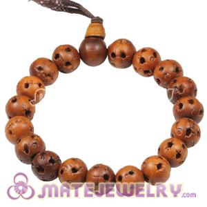 10mm Peach Wooden Beads Tibetan Buddhist Prayer Bracelet Wrist Mala
