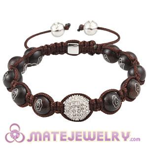 Red Sandal Wood Bead Macrame Bracelet With Silver Pave Crystal Bead