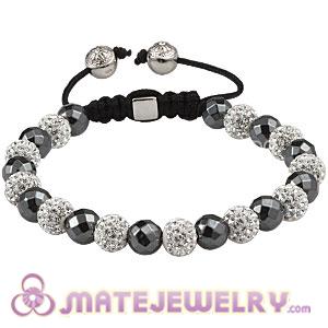8mm Faceted Black Hematite Macrame Bracelet With Pave Crystal Bead