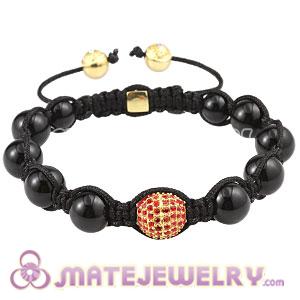 Black Agate Macrame Bracelet With Sterling Silver Pave Crystal Ball Bead