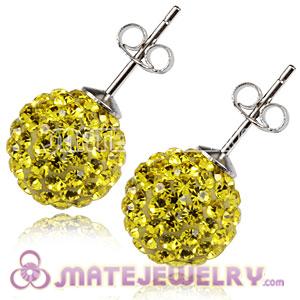 10mm Sterling Silver Yellow Czech Crystal Ball Stud Earrings 