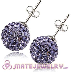 10mm Sterling Silver Purple Czech Crystal Ball Stud Earrings 