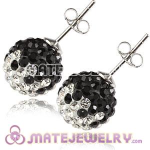 10mm Sterling Silver White-Black Czech Crystal Ball Stud Earrings 