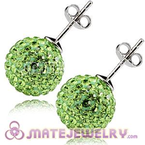10mm Sterling Silver Green Czech Crystal Ball Stud Earrings 