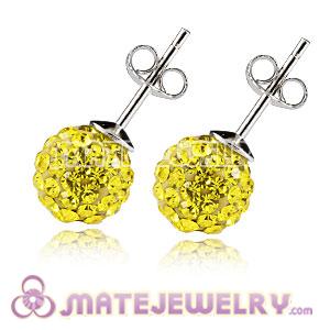 8mm Sterling Silver Yellow Czech Crystal Stud Earrings 
