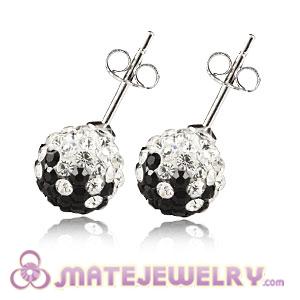 8mm Sterling Silver Black-White Czech Crystal Stud Earrings 