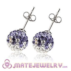 8mm Sterling Silver White-Purple Czech Crystal Stud Earrings 