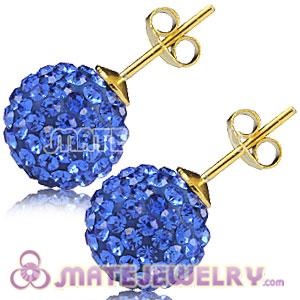 10mm Blue Czech Crystal Ball Gold Plated Silver Stud Earrings Wholesale