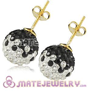 10mm White-Black Czech Crystal Ball Gold Plated Silver Stud Earrings Wholesale