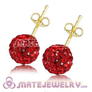 8mm Red Czech Crystal Ball Gold Plated Silver Stud Earrings Wholesale