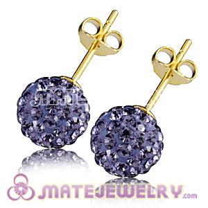 8mm Purple Czech Crystal Ball Gold Plated Silver Stud Earrings Wholesale