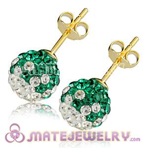 8mm Green-White Czech Crystal Ball Gold Plated Silver Stud Earrings Wholesale