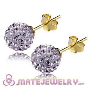 8mm Lavender Czech Crystal Ball Gold Plated Silver Stud Earrings Wholesale
