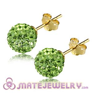 8mm Lime Czech Crystal Ball Gold Plated Silver Stud Earrings Wholesale