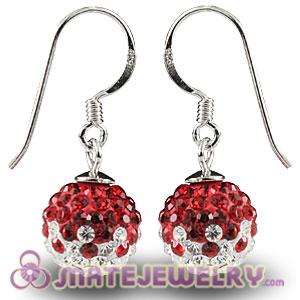 Cheap 10mm White-Red Czech Crystal Ball Sterling Silver Hook Earrings 