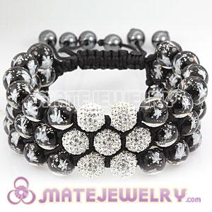3 Row Black Snowflake Glass Bead Wrap Bracelet With Czech Crystal Flower For Christmas Gift