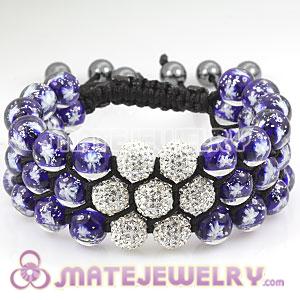 3 Row Blue Snowflake Glass Bead Wrap Bracelet With Czech Crystal Flower For Christmas Gift