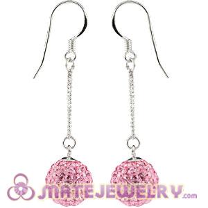 Cheap 10mm Pink Czech Crystal Ball Sterling Silver Dangle Earrings 