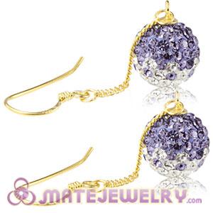 Cheap 10mm Purple -White Czech Crystal Ball Gold Plated Silver Dangle Earrings 