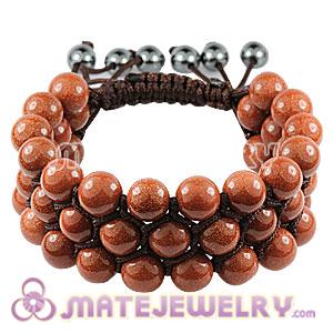 3 Row Golden Stone Bead Wrap Bracelet With Hematite 
