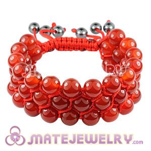 3 Row Red Agate Wrap Bracelet With Hematite 