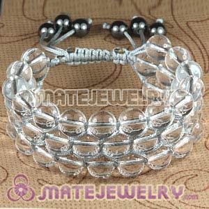 3 Row White Crystal Bead Wrap Bracelet With Hematite 