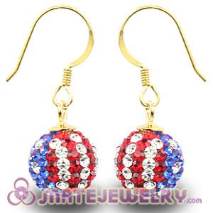 Cheap 10mm Czech Crystal Flag Of USA Bead Gold Plated Silver Hook Earrings 
