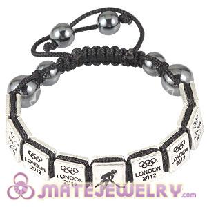 Handmade London 2012 Olympics Hockey Square Alloy Bracelets With Hematite