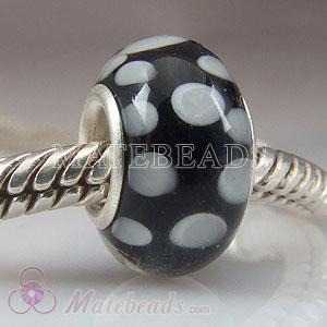 Grey and black Polka Dot Lampwork glass beads