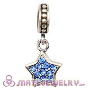 European Sterling Sapphire Pave Star Dangle With Sapphire Austrian Crystal
