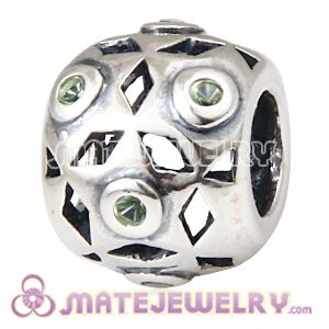 European Sterling Silver Charm Bead With Olivine Zircon Stones 