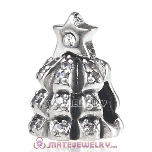 Sterling Silver Christmas Tree of Lights with Clear CZ Charm Beads