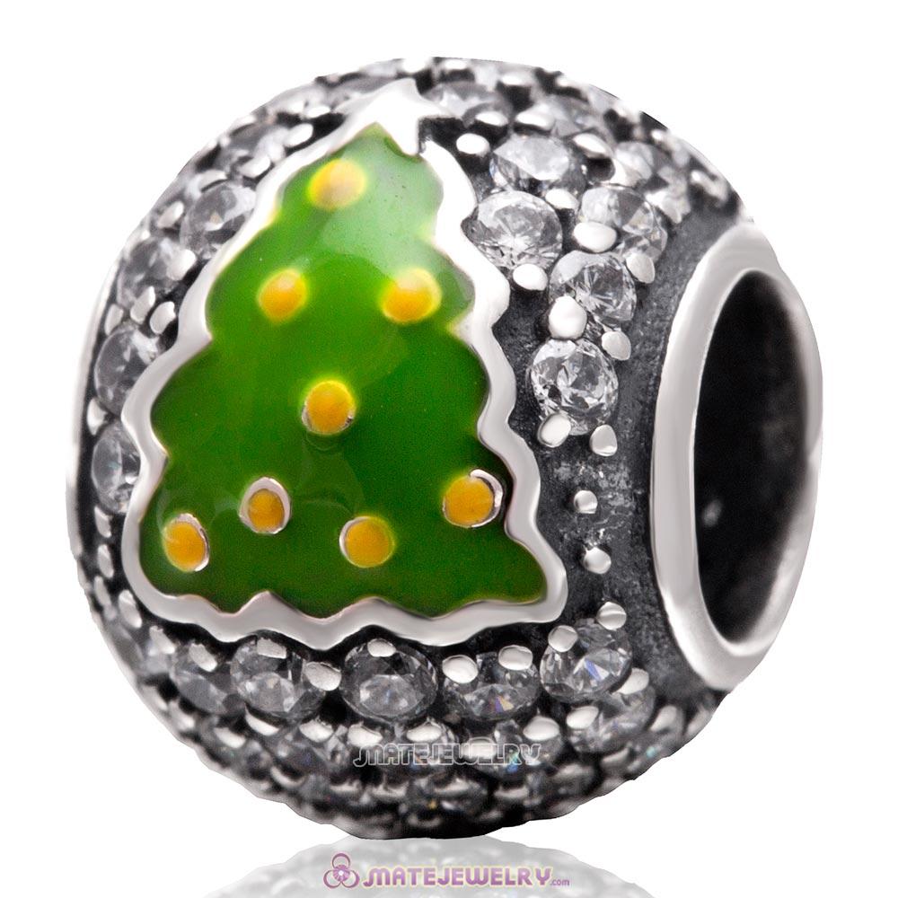 Christmas Tree Charm 925 Sterling Silver Zircon Stone Bead