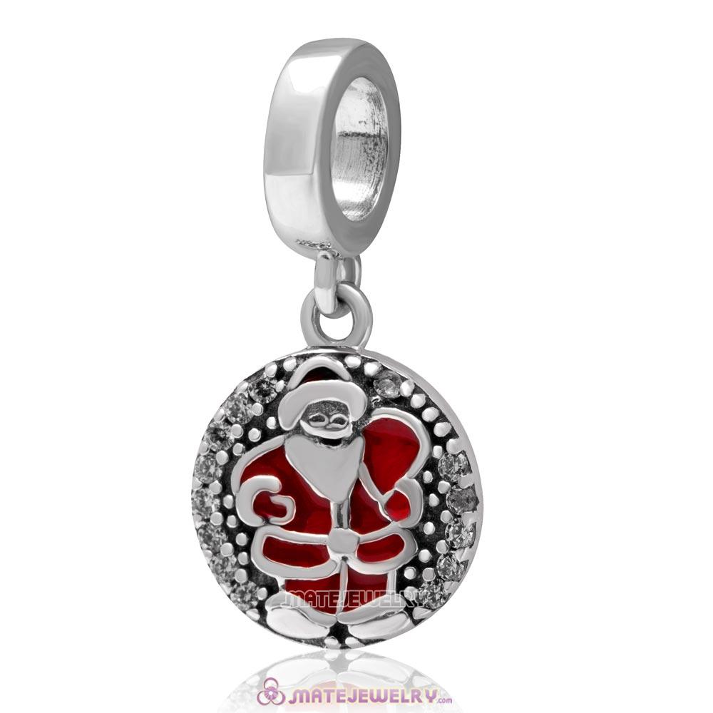 Christmas Santa Claus Dangle Charm 925 Sterling Silver with Zircon Stone 