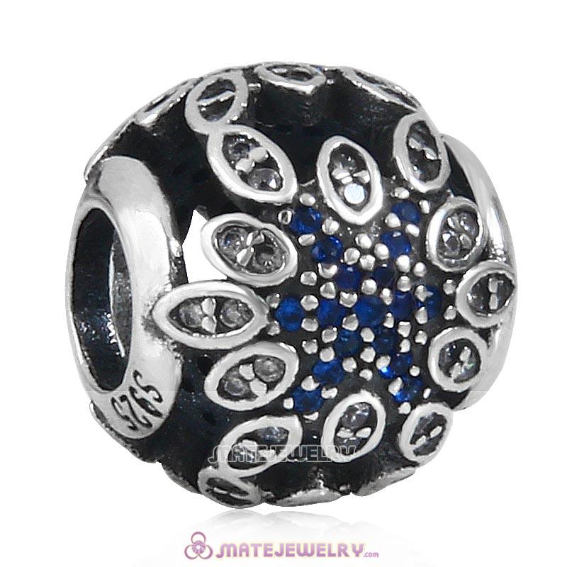 Crystalized Snowflakes Charm 925 Sterling Silver Bead with Blue Clear Cz