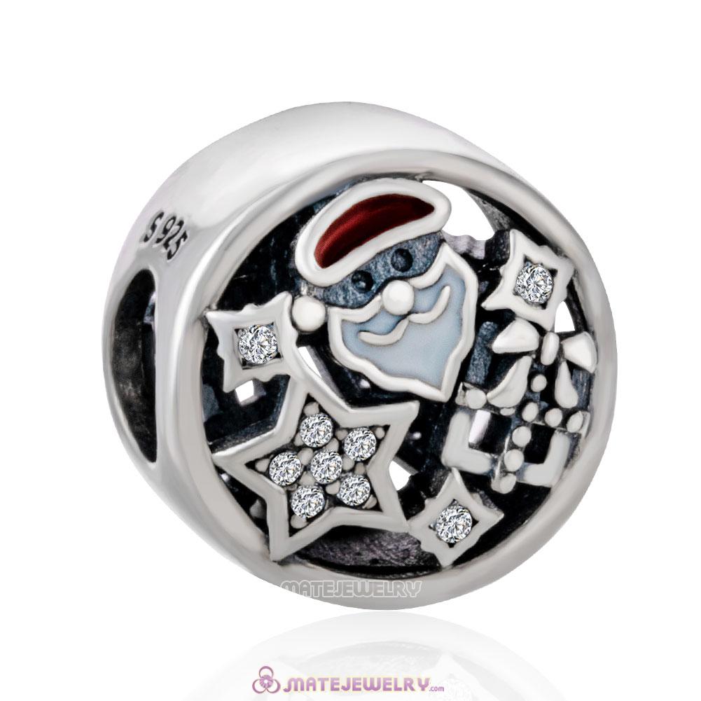 Christmas Santa Gift with Mix Enamel and Clear CZ Charm 