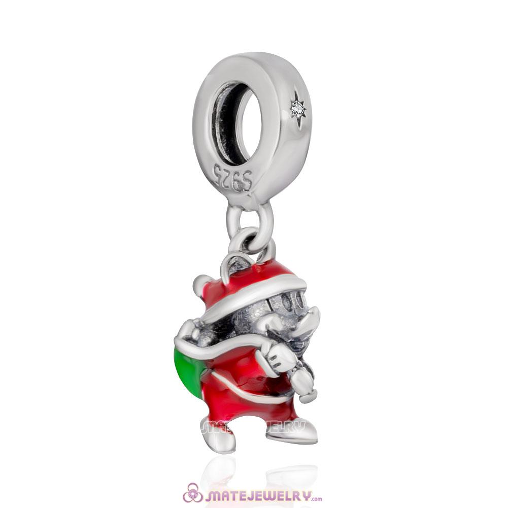 European 925 Silver Santa Mickey and Gift Dangle Charms