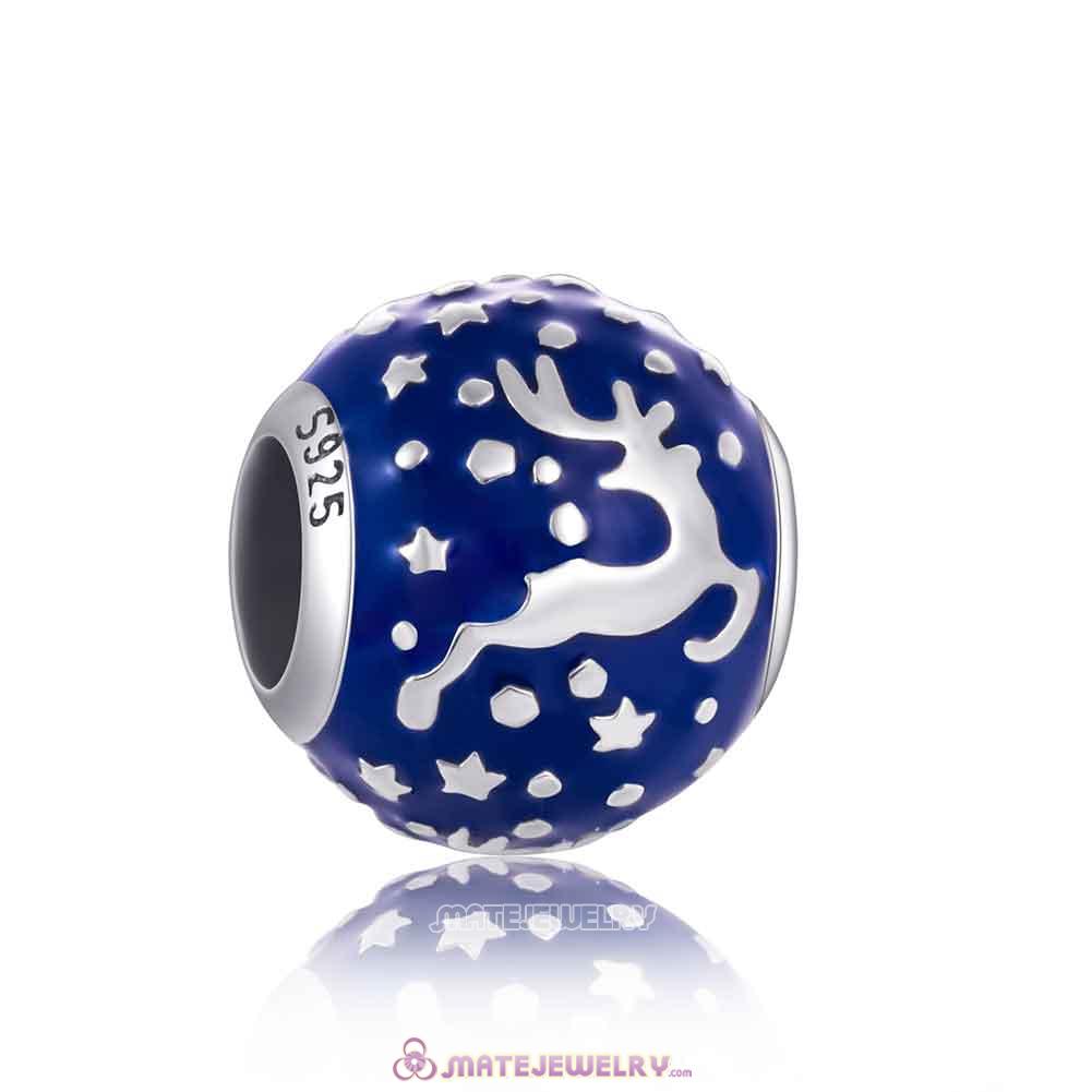 925 Silver Christmas Reindeer Charms with Blue Enamel