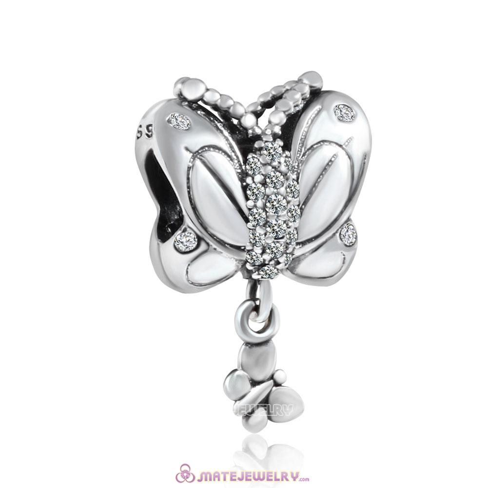 925 Silver Mother Baby Butterfly Charm Clear CZ